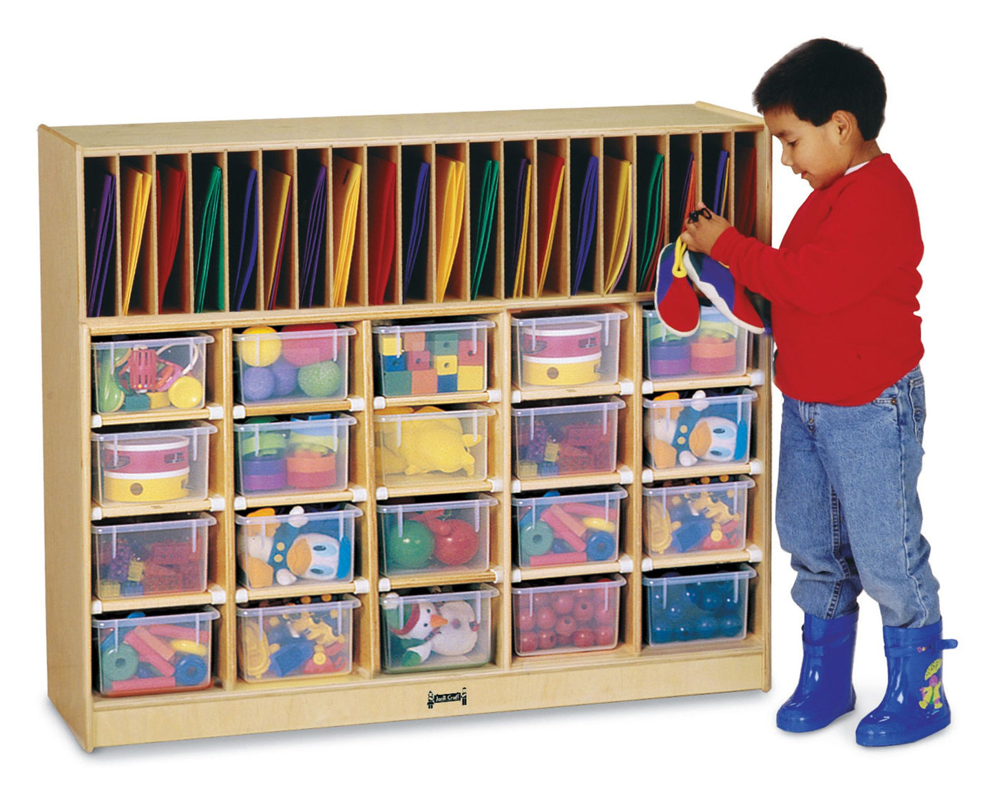 Étagère classeur mobile à 20 bacs transparents