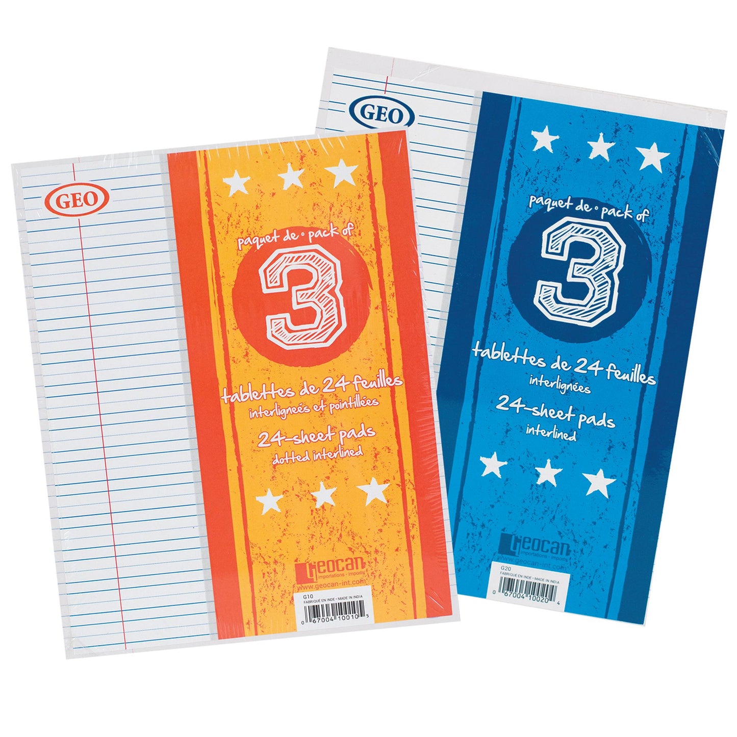 Tablettes d'écriture interlignées – Ensemble de 3