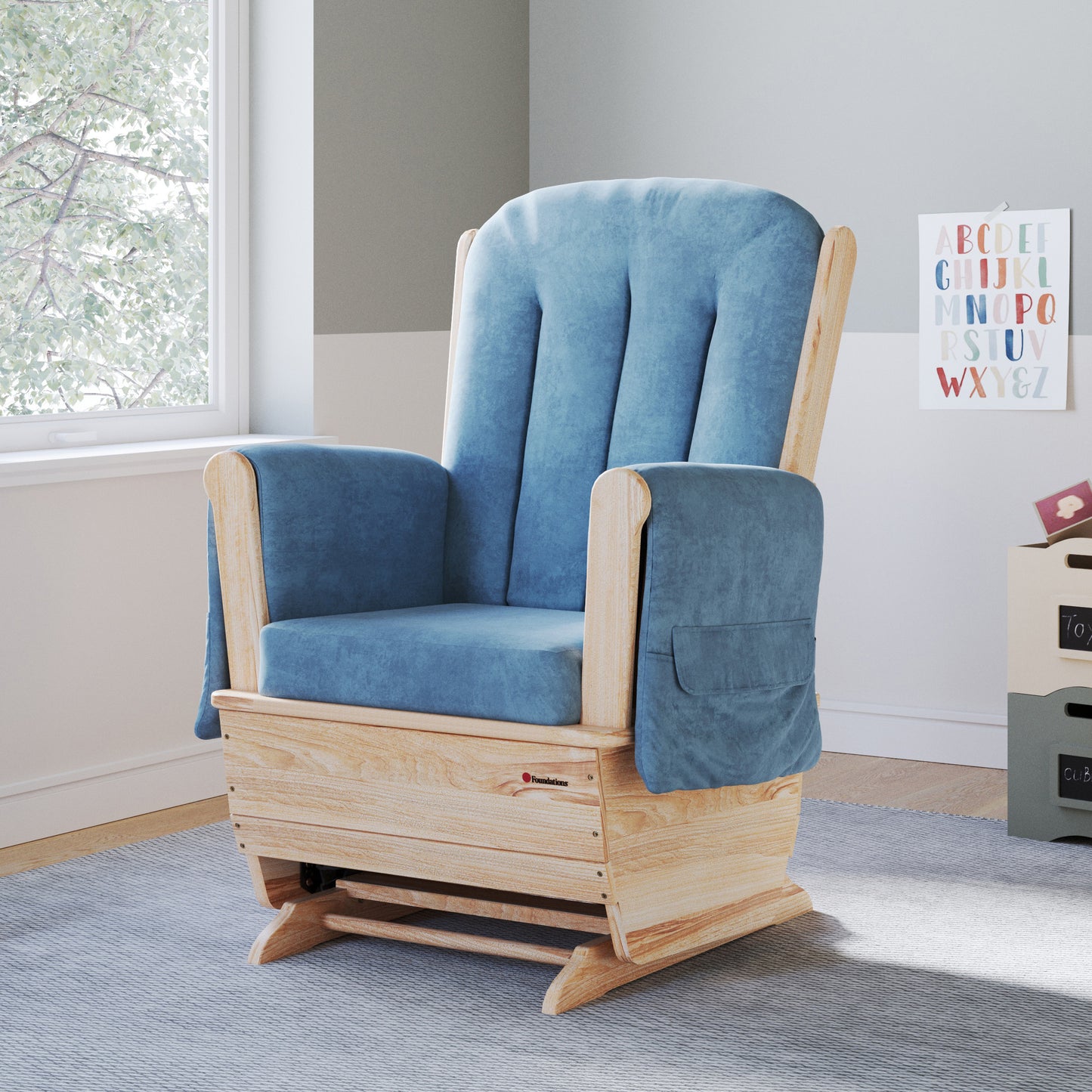 Fauteuil berçant tissu microfibre bleu
