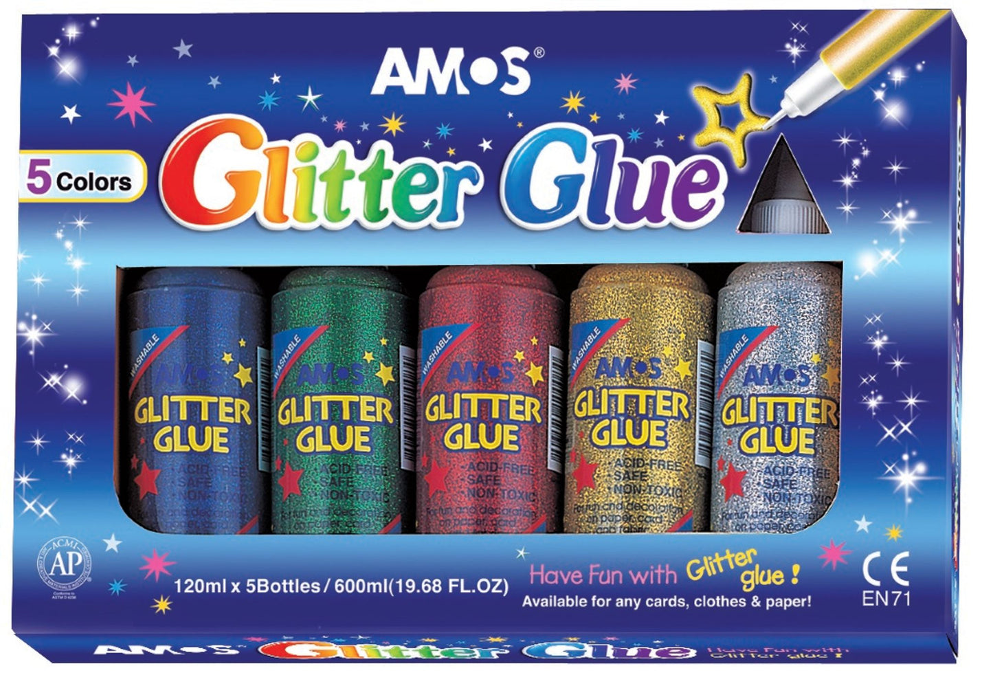Amos Glitter Glue Set 5 different colours
