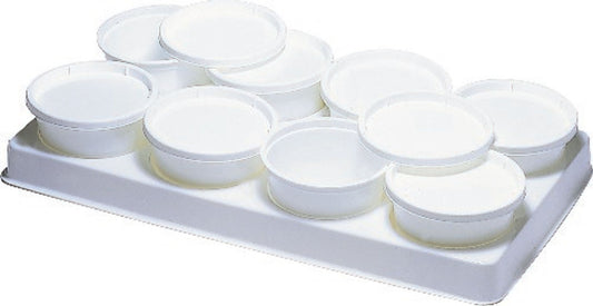 Plateau en plastique avec godets et couvercles