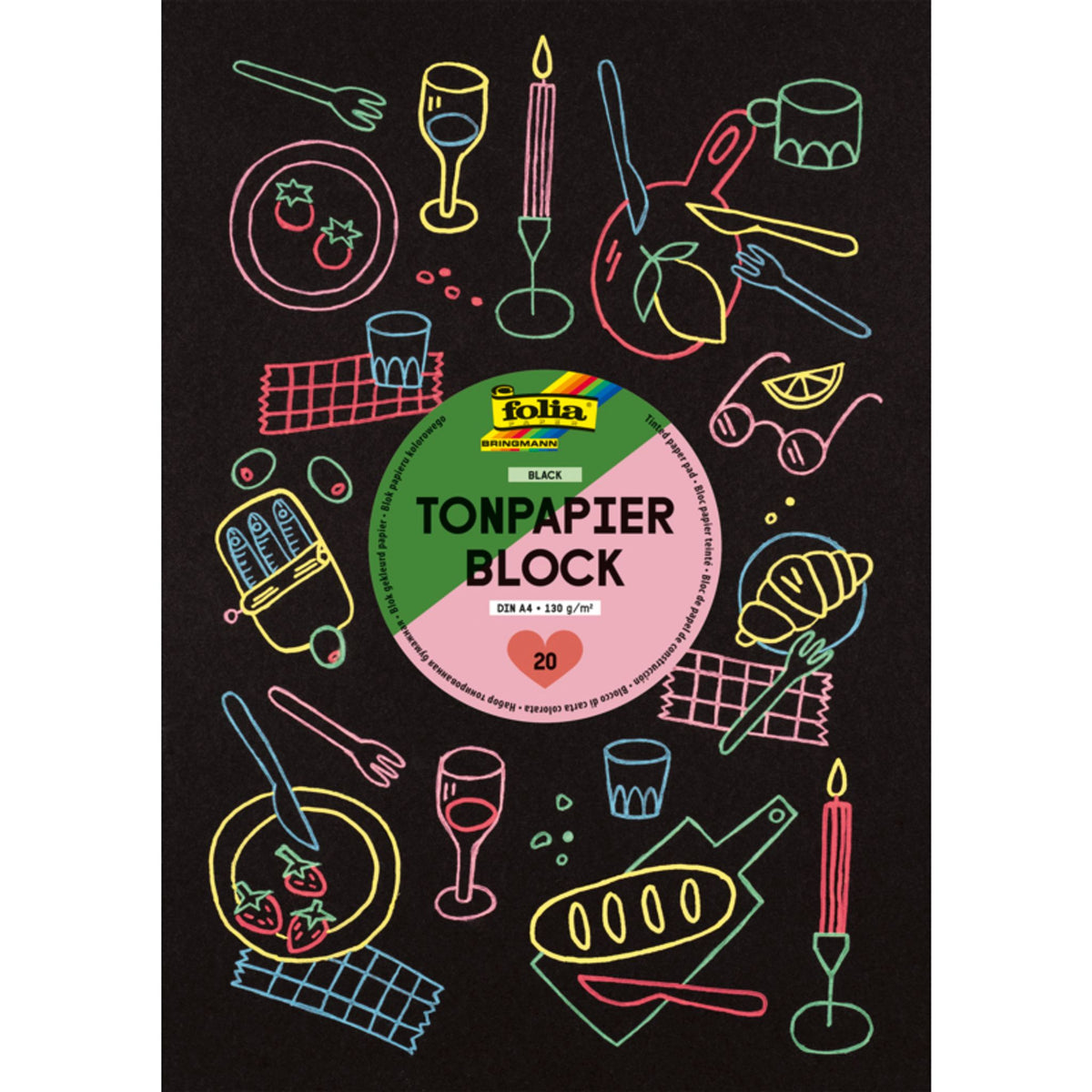 Bloc de papier noir – A4 – 130 g/m² – 20 feuilles