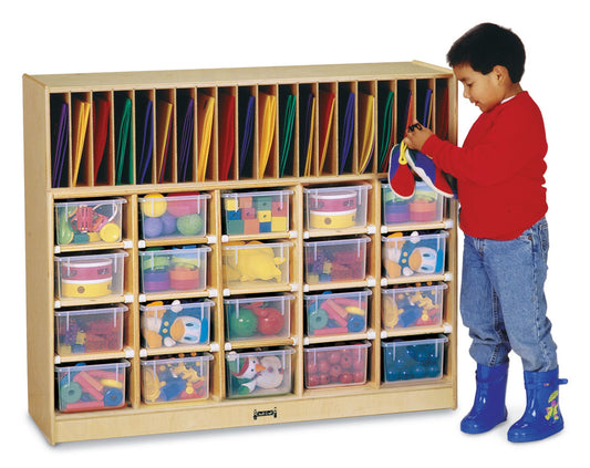 Étagère classeur mobile à 20 bacs transparents