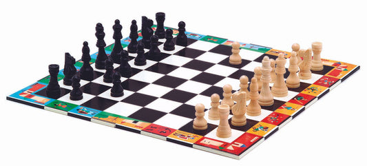 Échecs et dames avec pièces en bois
