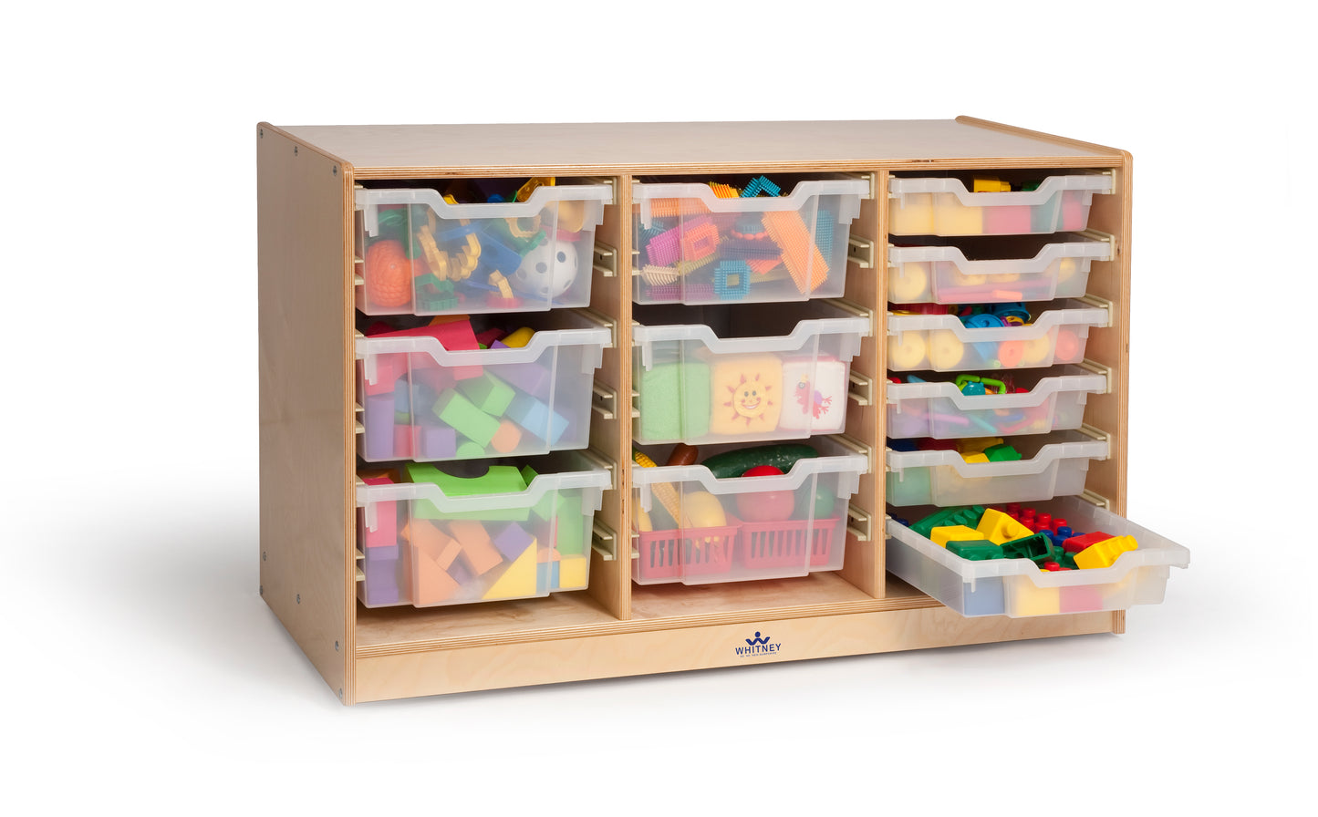 Mobile Storage Cabinets with Bins on Tracks