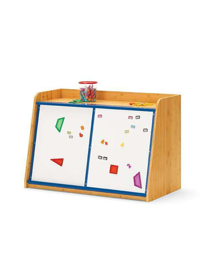 Étagère de rangement avec 2 tableaux blancs magnétiques