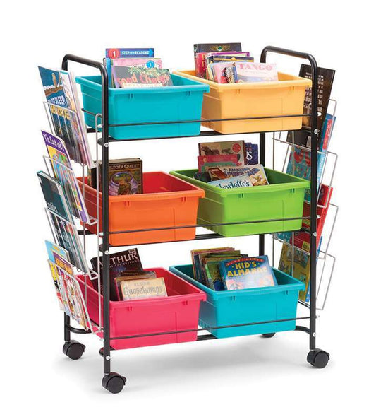 Chariot de rangement pour livres avec bacs colorés