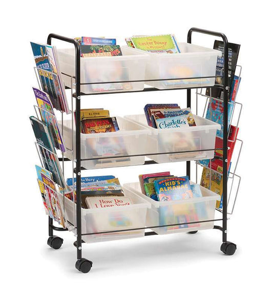 Chariot de rangement pour livres avec bacs transparents