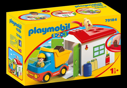 Playmobil 1.2.3   ̶  Ouvrier avec camion et garage