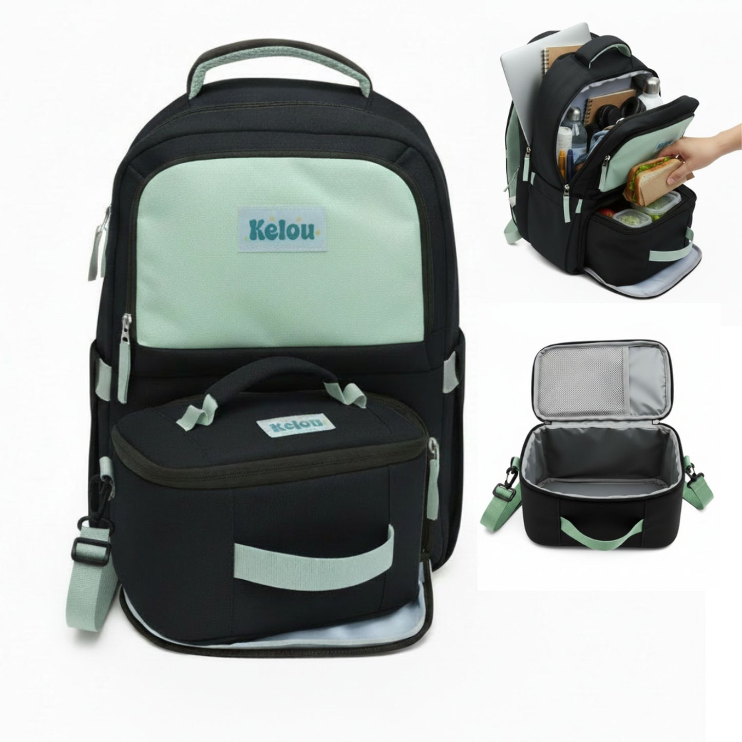 KELOU Mini sac a dos 2 en 1 Noir/Sauge