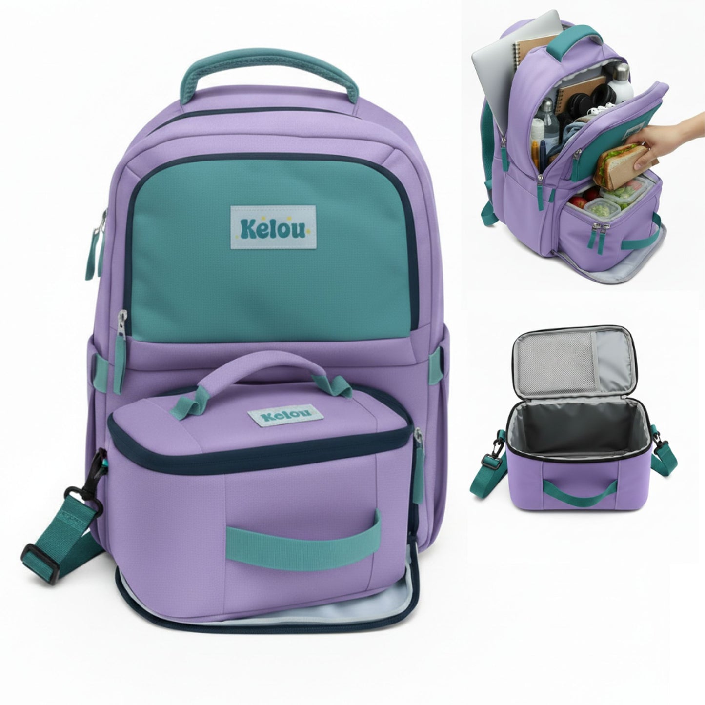 KELOU Mini sac a dos 2 en 1 Mauve/Turquoise