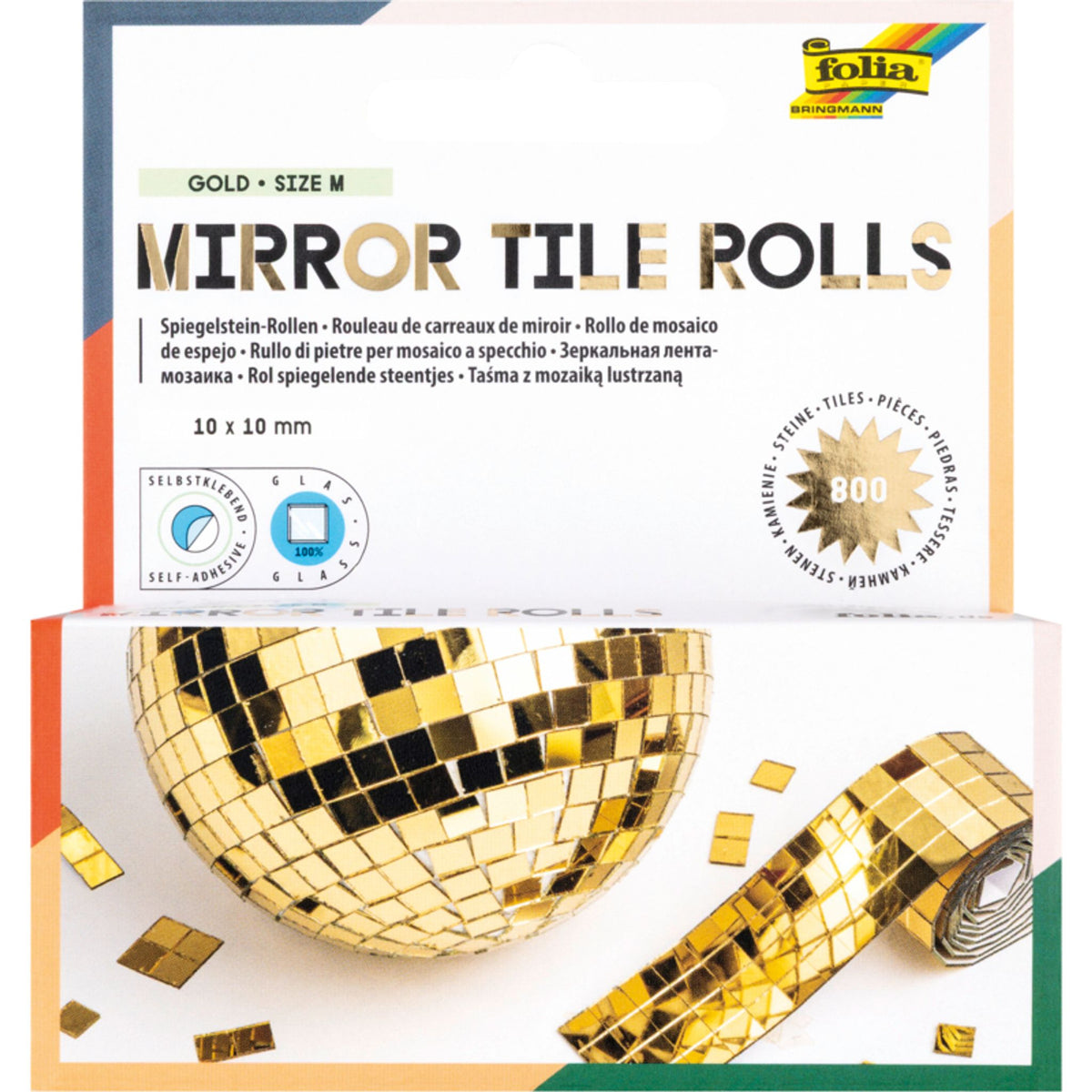 Self-Adhesive Mirror Tile Rolls – Gold – 10 mm