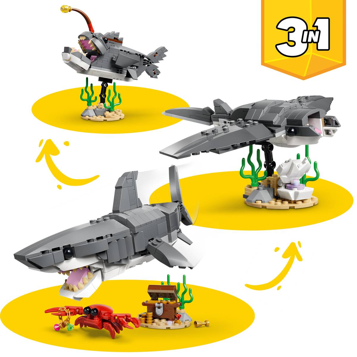 LEGO - 31381 - Le requin féroce et le coffre au trésor - reator 3-en-1